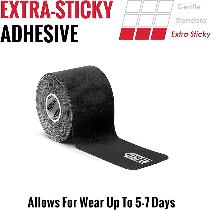 RockTape Go Extra-Sticky Adhesive Pre-Cut Kinesiology Tape (Black)