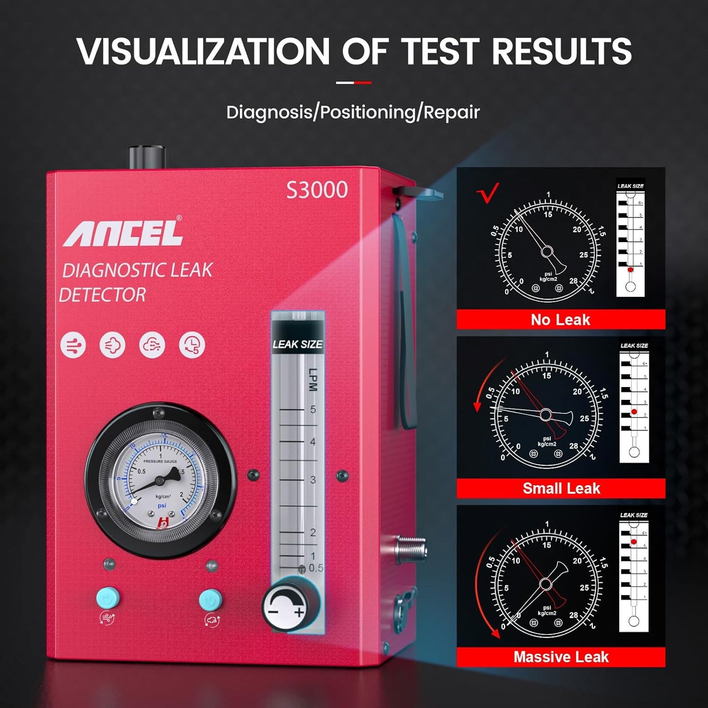 ANCEL S3000-US Smoke Machine Automotive with Built-in Air Compressor, Pressure Gauge & Adjustable Flow Meter, Automotive Smoke Machine Leak Detector for EVAP, Fuel, Vacuum System & More