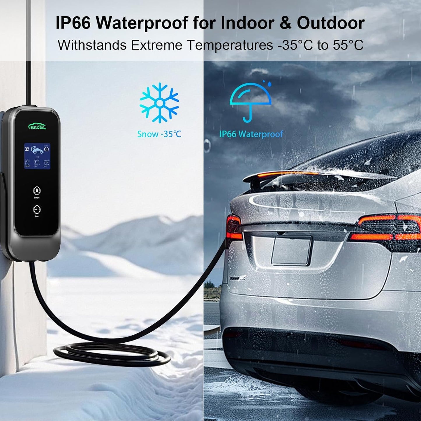 Level 2 EV Charger, 32A 240V Electric Car Charger for SAE-J1772 EVs, Indoor/Outdoor Portable EV Chargers with 25FT Cable, NEMA 14-50 Plug, Adjustable Current & Schedule Charging Time