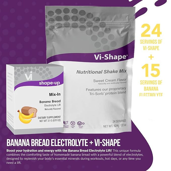 Vi-Shape Banana Bread Electrolyte 1 Shake Pouch (24 Servings) + 1 Box Banana Bread Mix-in (15 Servings) Daily Energy - Enhance Endurance