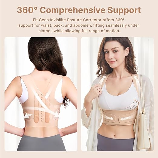 Fit Geno Posture Corrector for Women Invisilite: Invisible Lightweight Back Brace for Neck Shoulder & Upper Back Pain Relief - Improve Posture Correct Hunchback Slouching Under Clothes Small/Medium