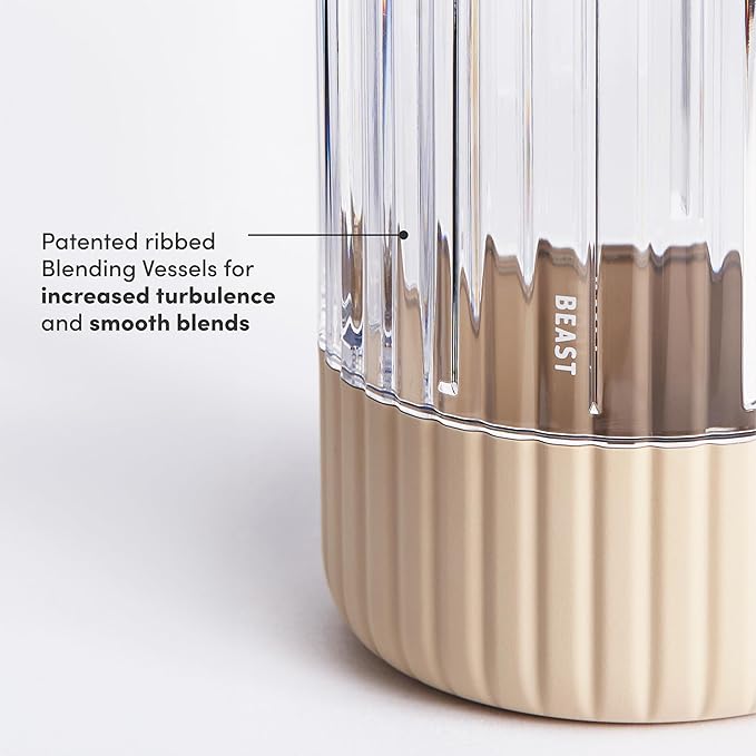 Beast Mighty 850 | Premium Compact Personal Blender | Smoothies, Shakes, Dressings, Sauces, Desserts, Dips | Blends Ice and Frozen Fruit | Includes Extra Lids and Straws | 850W (Sand)