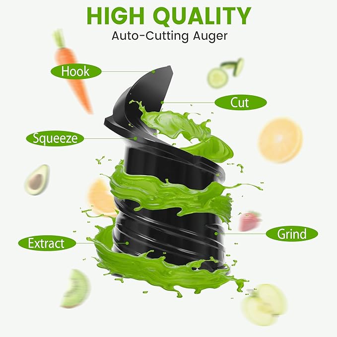 Cold Press Juicer, 6.5" Wide Feed Chute Juice Extractor Machine with Handle, High Juice Yield, 350W Professional Slow Masticating Juicer for Whole Vegetables & Fruits, Easy to Clean for Batch Juicing