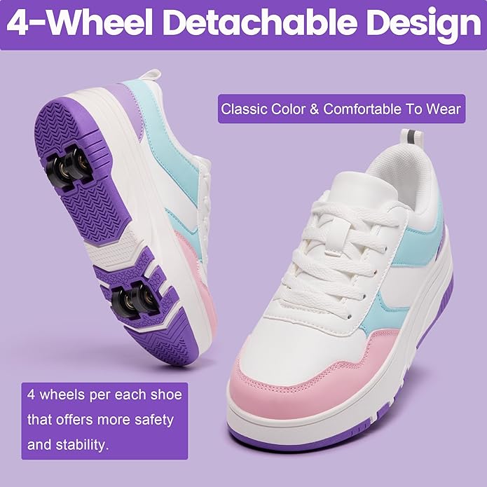 Roller Skate Shoes for Kids Girls Boys Detachable Wheeled Fashion Sneakers