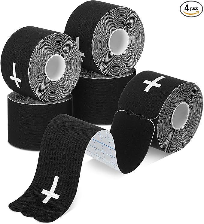 Geiserailie 4 Roll Christian Cross Kinesiology Tape, Each 20 Precut Strips 10" Per Strip Waterproof Religious Athletic Sports Tape Cotton Elastic Wraps for Fitness Running Tennis Swimming Football