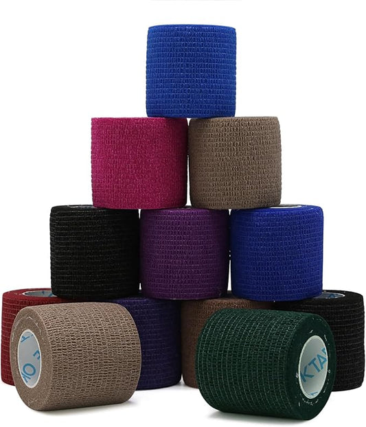 OK TAPE 12 Rolls Self Adhesive Bandage Wrap, Elastic Athletic Tape, Self Stick Bandage Tape, Vet Wrap, Medical Wrap for Wrist, Feet, 2" x 5 Yards