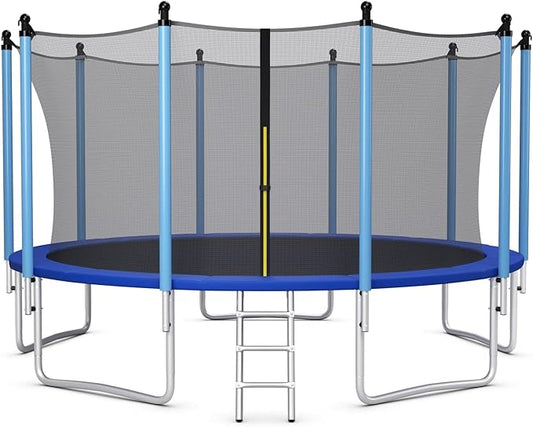 GYMAX Trampoline, 8FT 10FT 12FT 14FT 15FT 16FT Recreational Trampolines w/Safety Enclosure Net & Ladder - ASTM Certificated, Outdoor Trampoline for Kids and Adults