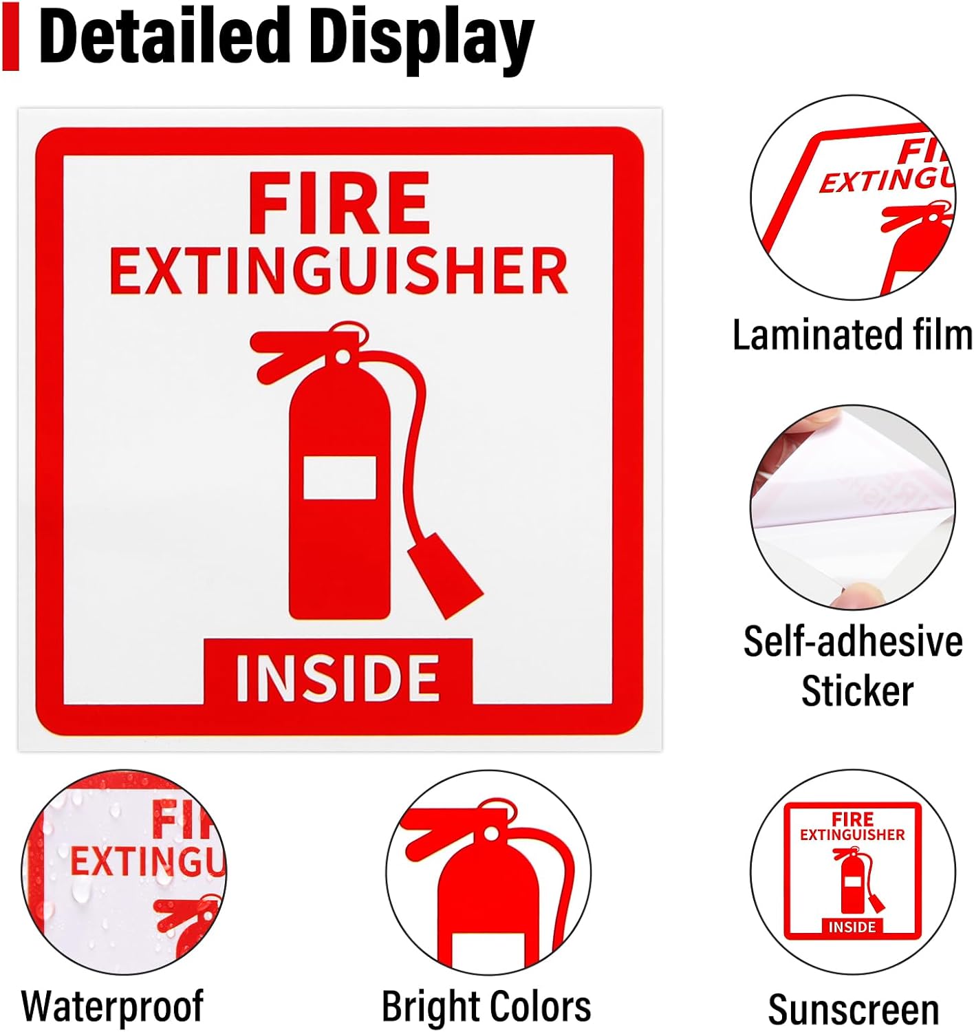 Madrigal Fire Extinguisher Inside Sticker Sign,4Pack 3x3" Self-Adhesive Vinyl, Weatherproof & UV Protected for Cars, Trailers, Rv's, Trucks and Vehicles, Red on White