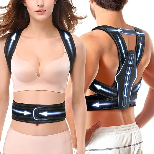FILLOVE Posture Corrector for Women and Men with Magnetic Therapy Back Support, Strong Traction & Fully Adjustable Upper Back Brace Back Straightener for Neck, Clavicle, Spine and Shoulder Pain Relief