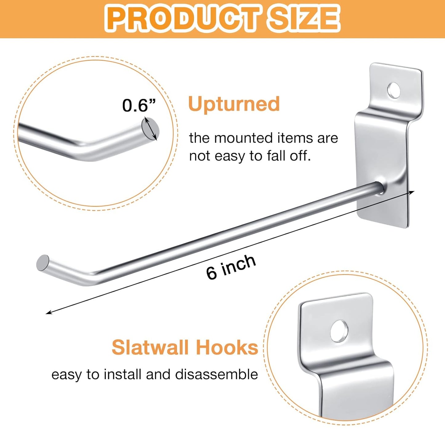 Moxweyeni 100 Pcs Heavy Duty Slatwall Panel Hooks Hanging Metal Slat Wall Hanging Hooks Silver Slat Wall Hanger Commercial Grade Slatwall Pegs Accessories for Shop Retail Display(6 Inch)