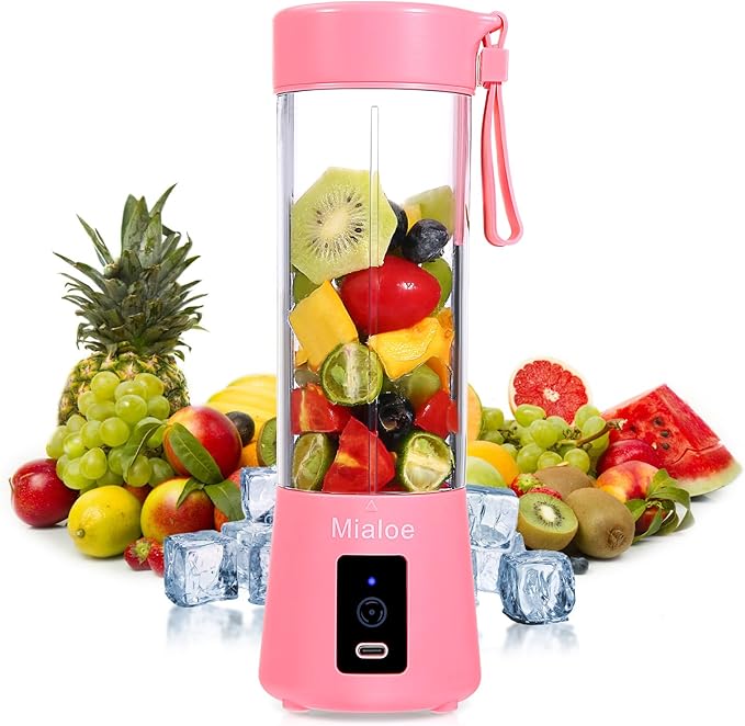 Portable Blender, Personal Size Eletric USB Juicer Cup, Fruit, Smoothie, Baby Food Mixing Machine Magnetic Secure Switch 14 oz (Pink)