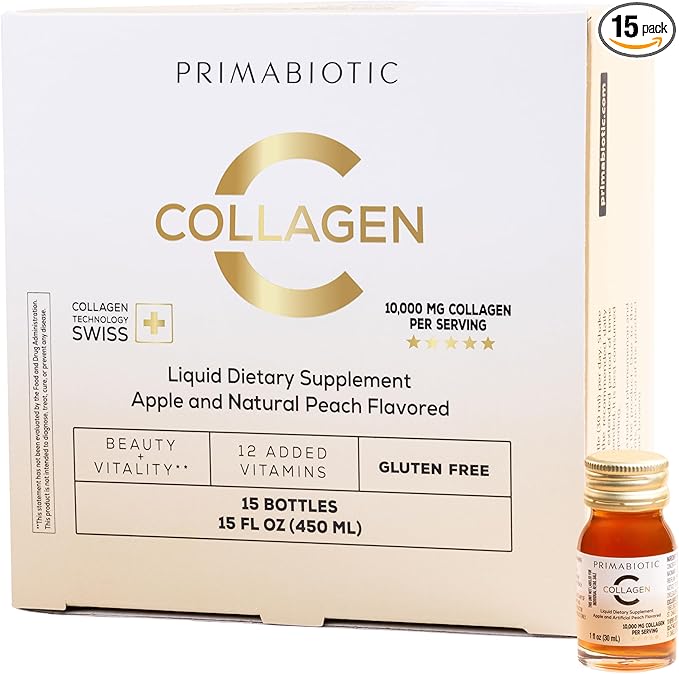 Liquid Collagen - High Collagen Content [10,000 Mg] Per Serving - Hydrolyzed Collagen and 12 Vitamins - Gluten Free- 450 Ml - Pack of 15 Bottles x 30 Ml