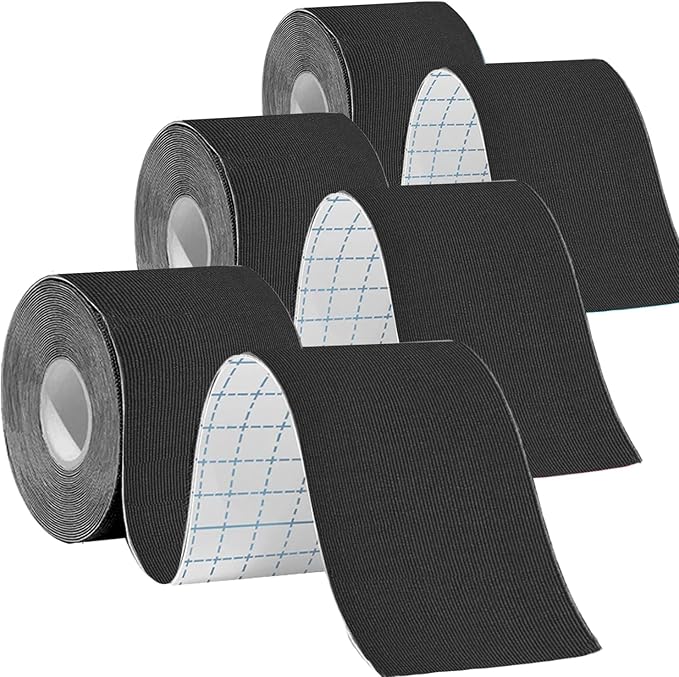 Pro Synthetic Kinesiology Tape Waterproof Athletic Tape [3 Rolls] 2inch x Long Roll 16ft Free Cut Tape for Ankle Wrists Knees Elastic Swimming Sports Activities Tapes（Black)
