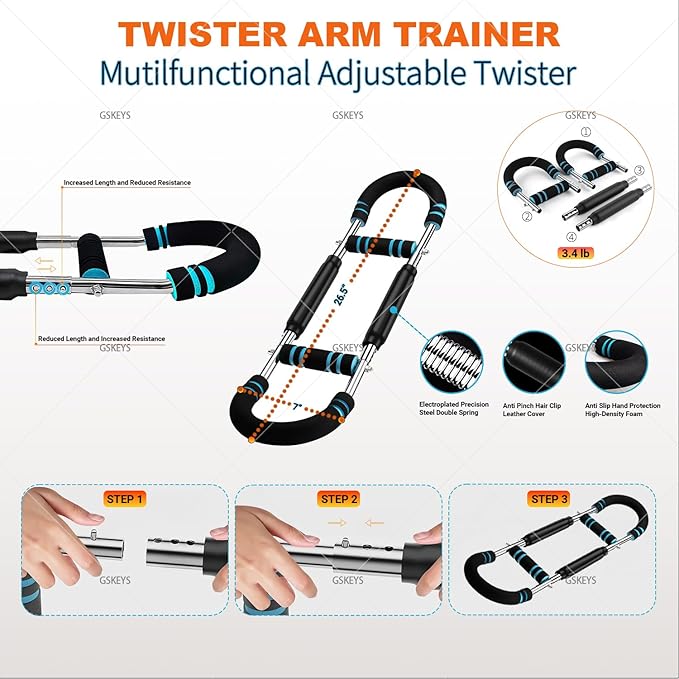 Upgraded Twister Arm Trainer – Adjustable Chest & Arm Workout Equipment for Men & Women, Full Body Strength Training Machine, Portable Spring Resistance Fitness Bar for Home Gym