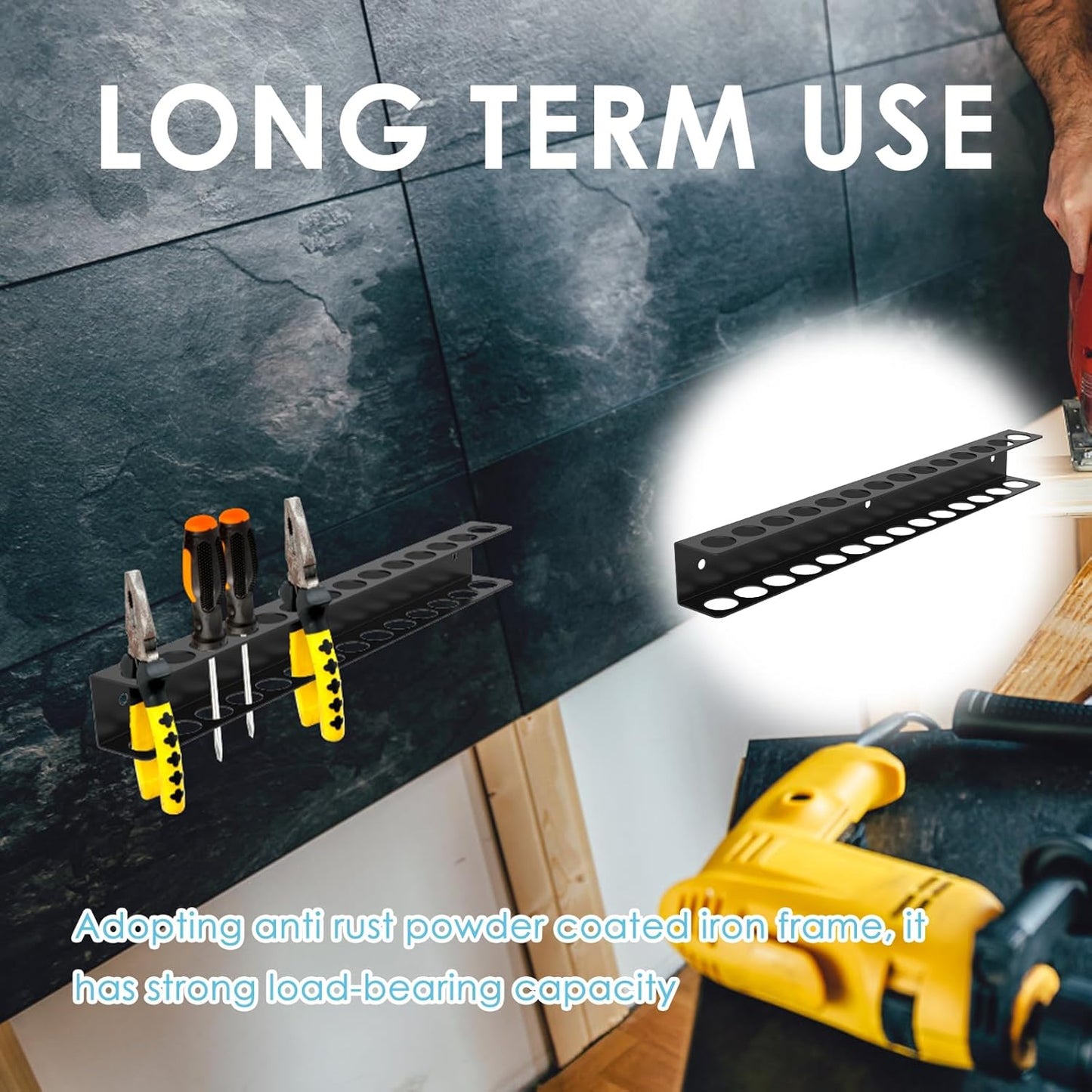 Screwdriver Organizer Wall Mount with 14 Holes, Metal Plier Holder, Utility Tool Holder Organizers and Storage Rack for Garage, Workshop,Workbench,Tool Chest Cart