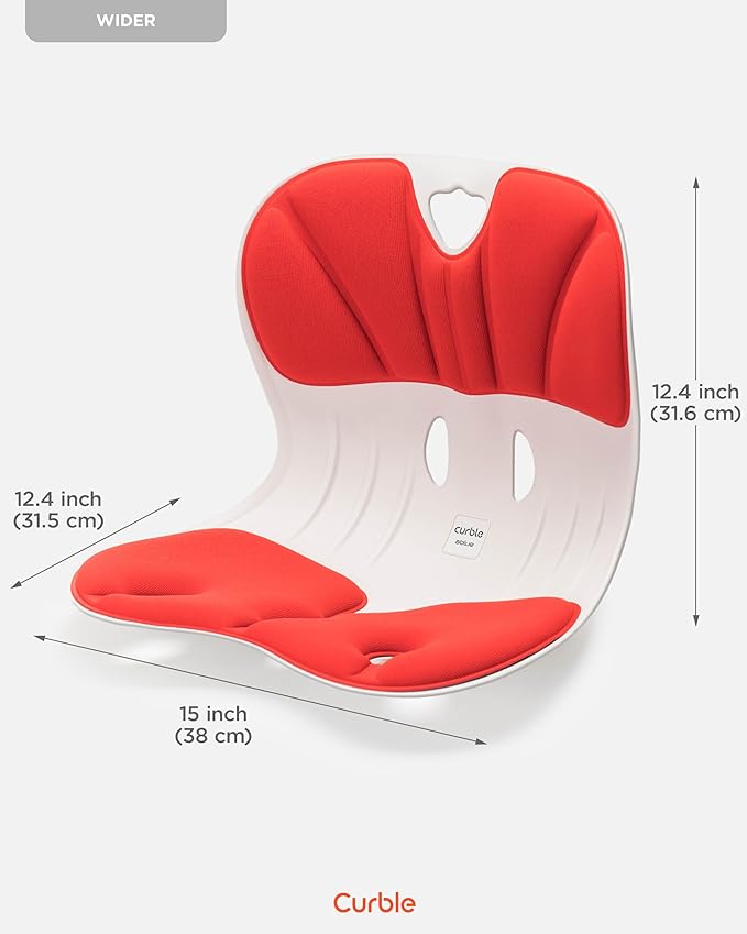 Curble Wider(Standard Wide) – Ergonomic Lower Back Support, Lumbar Support Back Posture Corrector for Low Back Pain Relief, Perfect for Home Office Desk Chair, and Floor Seat, Patented (Red)