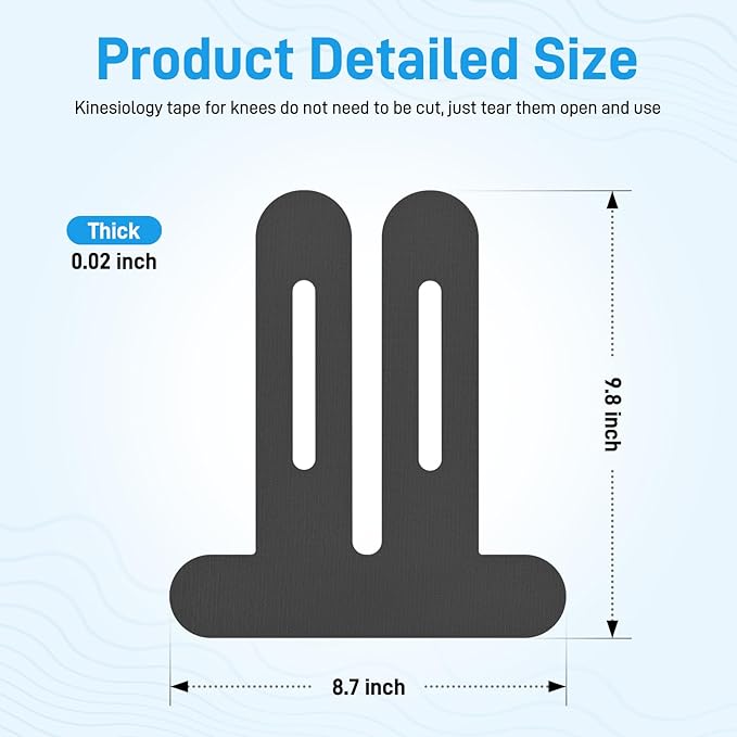 Kinesiology Tape for Knees, 10 Count Knee Tape for Knee Pain Relief Pre Cut, Latex Free Knee Tape, Support Muscles and Joints, Knee Kinesiology Tape Pre Cut, Waterproof and Elastic (Black)