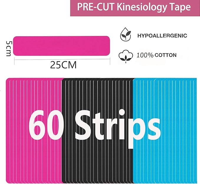 Kinesiology Tape Pro Athletic Sports Waterproof Breathable Athletic Elastic Kneepad Muscles & Joints Pain Relief Knee Taping for Gym Fitness Running Tennis Swimming Football (Mix, 60 Strips)