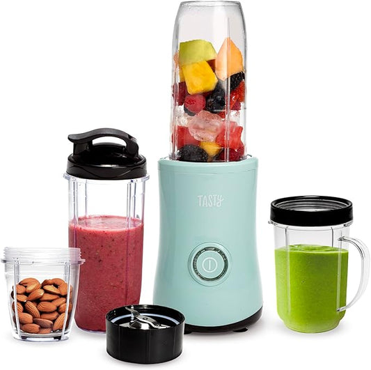 Personal Blender With Cup, 350W Powerful Blending Motor, 9-Piece Set With 4 Cups & Travel Lid, Compact & Portable, Aqua