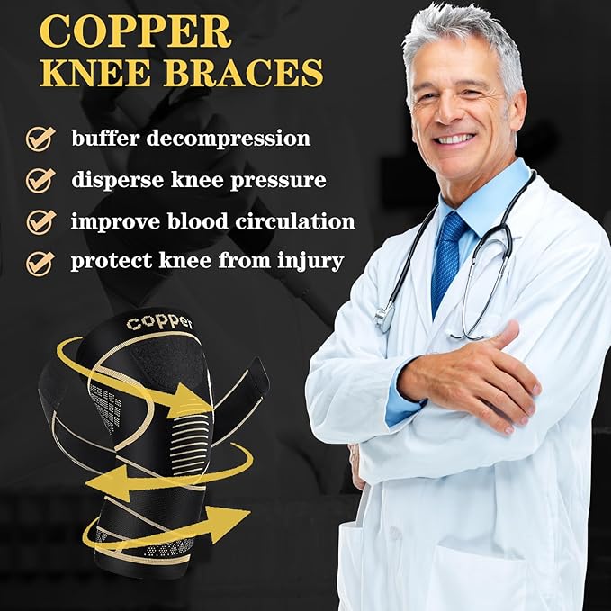 Copper Knee Braces with Strap for Knee Pain Women and Men(2 Pack), Knee Compression Sleeve for Arthritis, ACL, Meniscus Tear, Joint Pain Relief, Knee Support for Working, Running, Weightlifting(4XL)