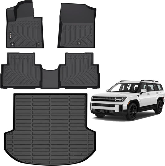 AIPOIL® Floor Mats & Cargo Liner Set for 2021-2023 Hyundai Santa FE All Weather Protection TPE Anti-Slip Automotive Full Set Custom Car Mats Accessories - Black