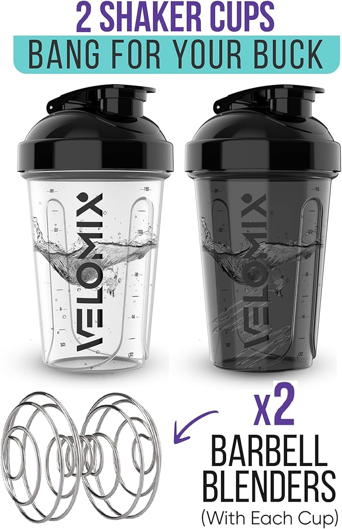 '-2 Pack- 20 oz Protein Shaker Bottles for Protein Mixes - 2x Wire Whisk | Leak Proof Shaker Cups for Protein Shakes and Pre Workout | Protein Shaker Bottle Pack