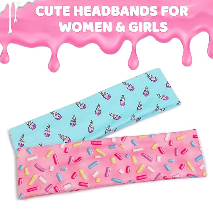 TERSE Fashion Headbands for Short Hair Non-Slip Elastic Floral Hairbands, Soft Fabric 2 Inches Thick Cute Head Accessories for Women and Girls