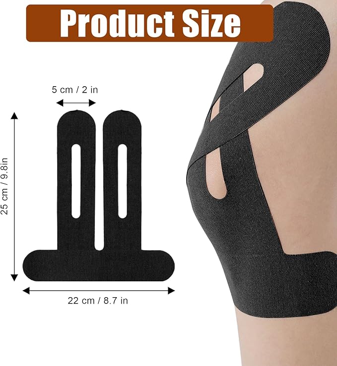 20 Pcs Kinesiology Tape for Knees, Black Athletic Tape, Waterproof & Breathable Kinesio Tape, Elastic Sports Tape for Knee Pain Relief, Kinesiology Tape Precut, Knee Tape, Muscle Tape for Knee Support
