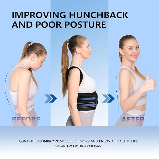 Posture Corrector Back Brace for Women and Men Adjustable Full Back Support Shoulder Straightener Braces, Upper & Lower Back Pain Relief - Scoliosis/Hunchback/Hump/Thoracic/Spine Corrector (Black, X-Large)