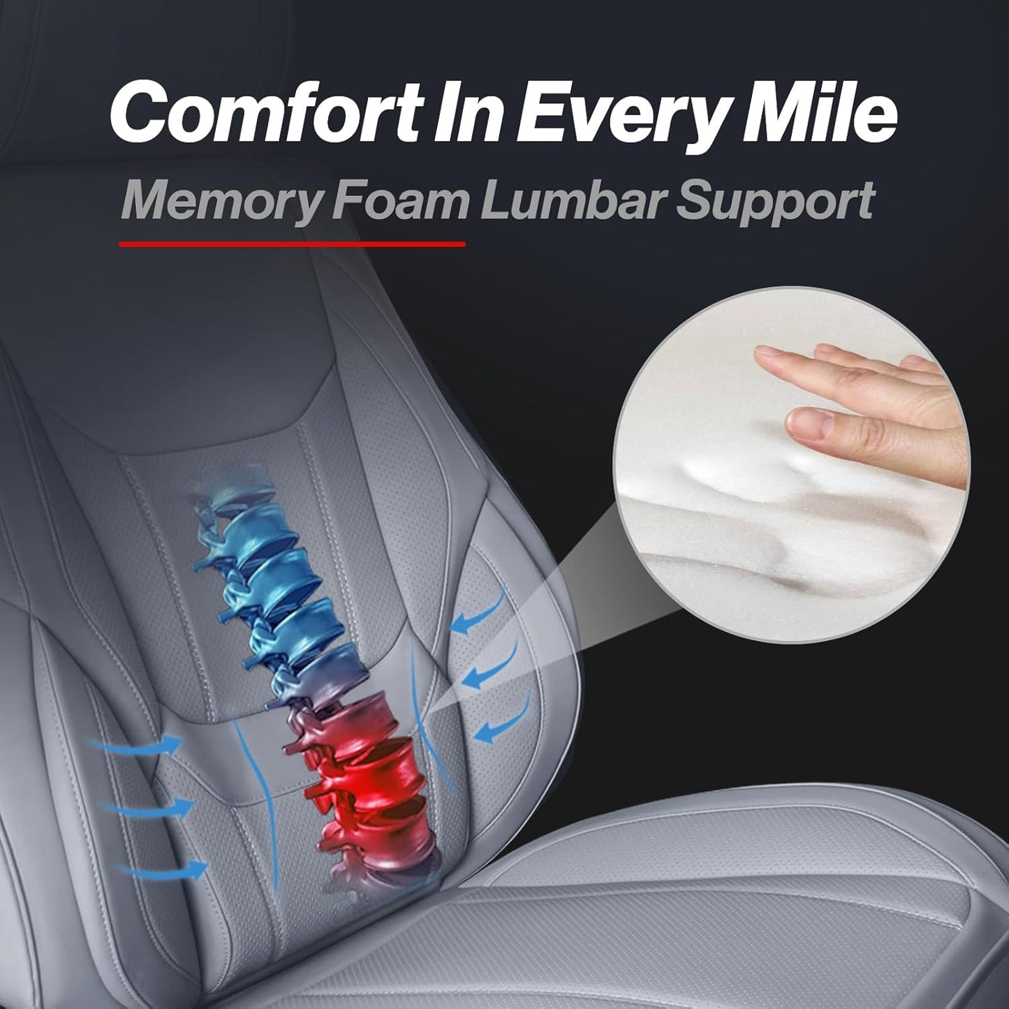 Coverland Custom Car Seat Covers Compatible with Titan, Tundra - Premium Leather Non-Slip Memory Foam Waterproof Cover Custom Fit Interior Protector Front Seat-Gray [See Size Chart-Size A14]