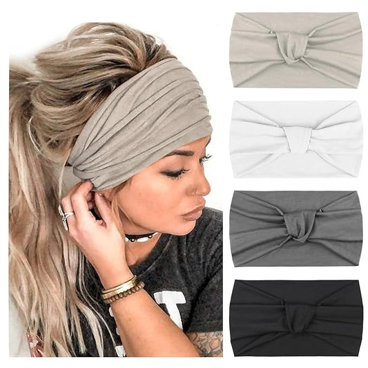 DRESHOW 4 Pack Turban Headbands for Women Wide Vintage Head Wraps Knotted Cute Hair Band Accessories