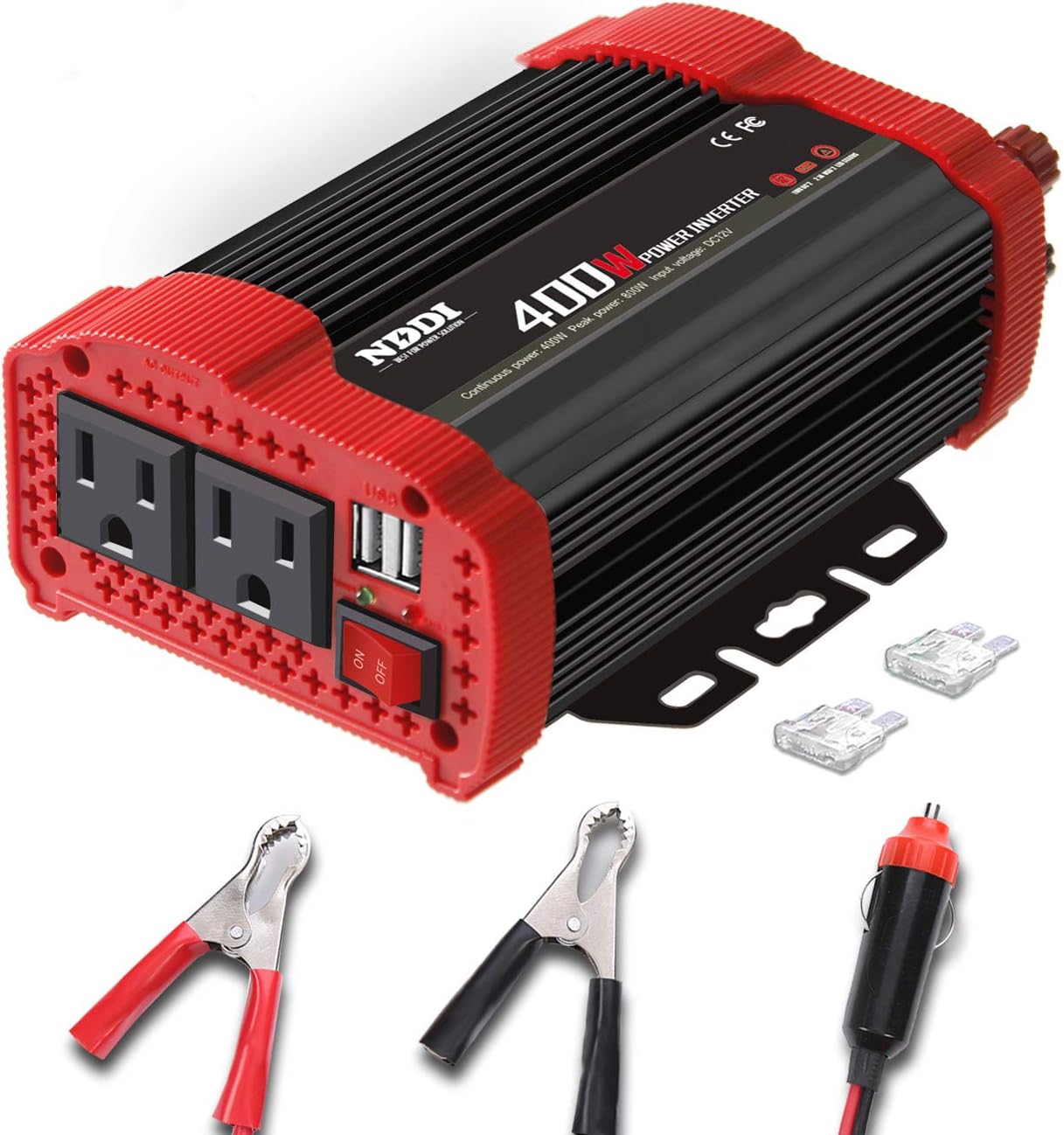 400W Car Power Inverter, DC 12V to 110V AC Converter with 2 Charger Outlets and Dual 3.1A USB Ports Cigarette Lighter Socket Adapter(Black)