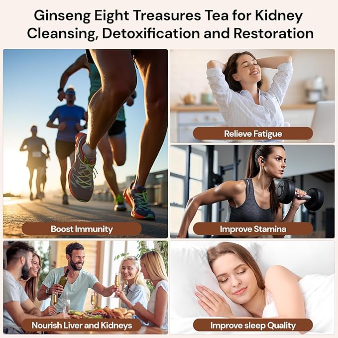 Goji Berries Ginseng Kidney Tea Formula Ginseng Eight Treasure Tea 8 Natural Ingredient Kidney Cleanse Detox & Repair for Women & Men Caffeine-Free 50 Count (Pack of 2）