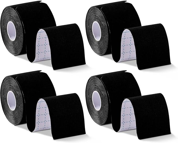 OBTANIM Waterproof Kinesiology Tape 4 Rolls Precut Strips Elastic Athletic Tape Muscle Pain Relief Sports Tape for Knee Fitness Running Tennis Swimming (Black)