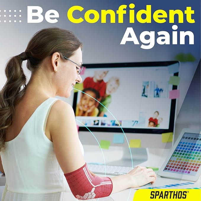 Sparthos Elbow Compression Sleeves (Pair) – Tennis and Golfer's Elbow Support – Elbow Brace for Men and Women – Made from Innovative Breathable Elastic Blend