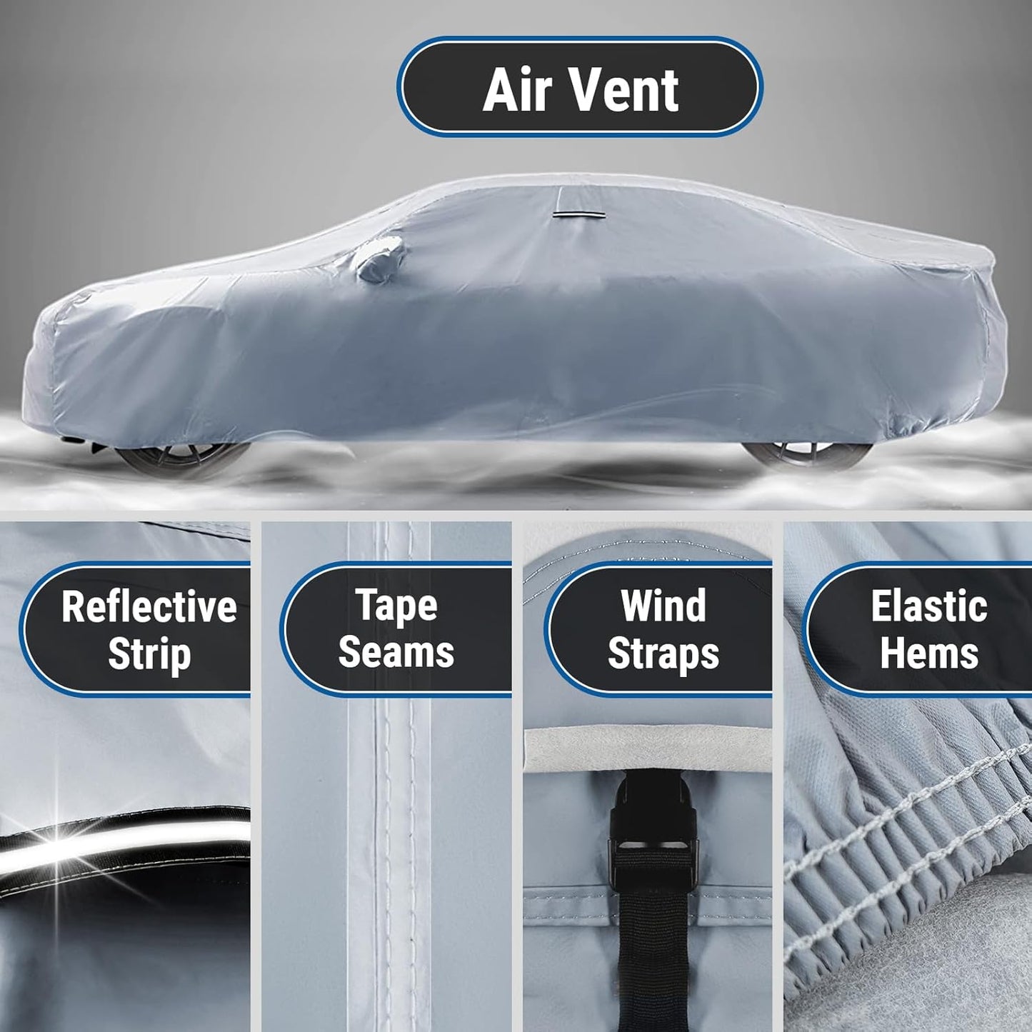 iCarCover Custom Car Cover for Chevy Malibu (1997-2025) Waterproof All Weather Rain Snow UV Sun Protector Full Exterior Indoor Outdoor Car Cover (Stripe - Gray/Black)