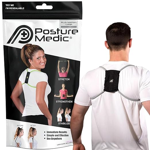 PRIMEKINETIX PostureMedic Dynamic Posture Brace for Neck and Back Support -For Enhanced Shoulder Alignment, Posture Improvement & Stretching-L(Silver)