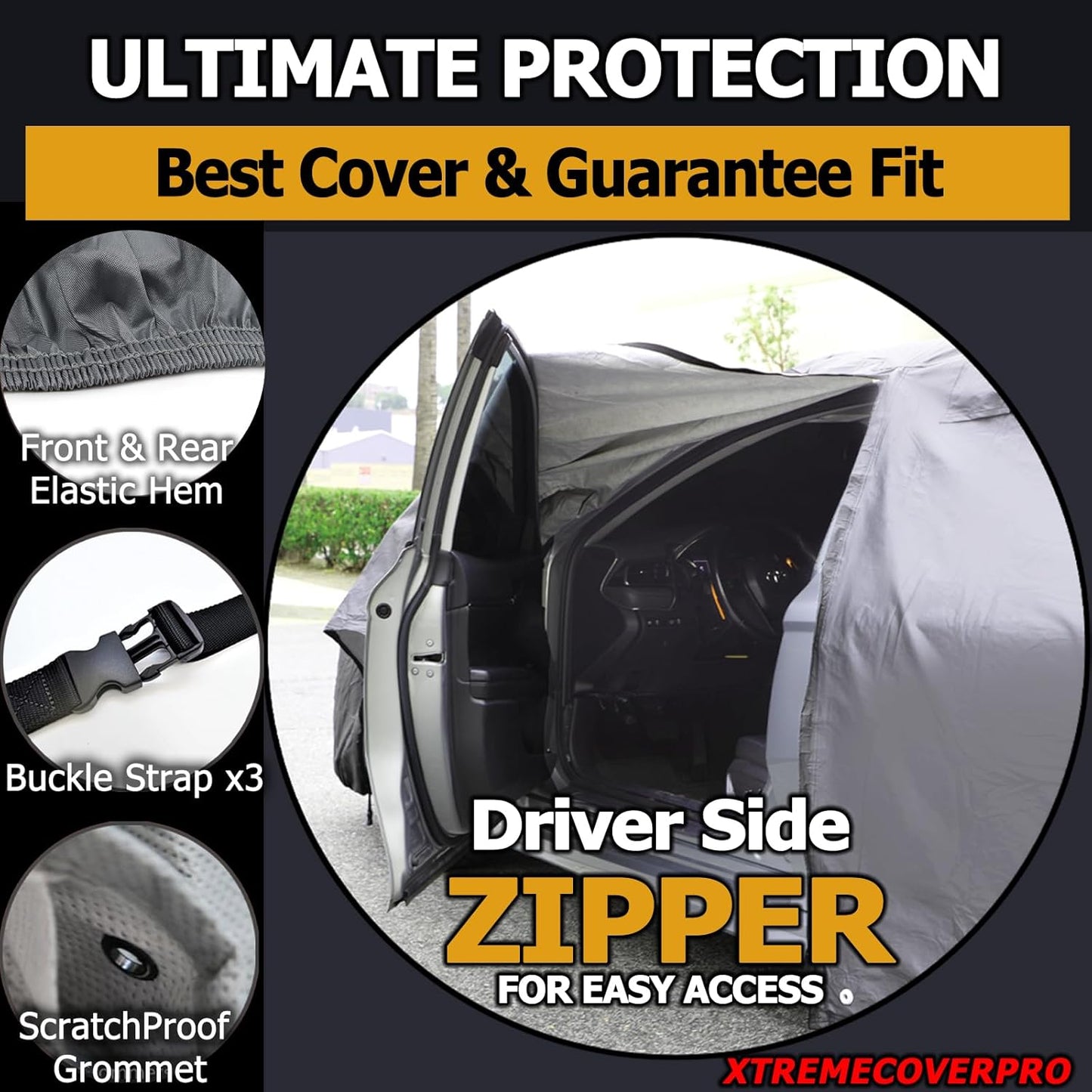 All Weather Waterproof car Cover Easy Access Zipper Good for rain Snow uv Protection dust Compact SUV Explorer Wrangler Sorento Murano Outback 4Runner Venza XC70 Gray