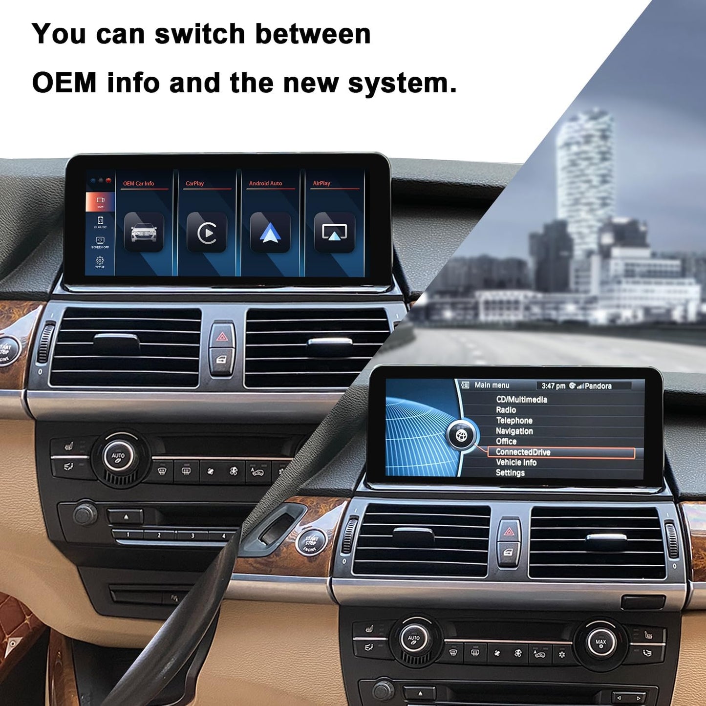 PEMP Linux Vertical Screen E70 E71 CIC Wired and Wireless CarPlay Retrofit Android Auto Mirror Link Car Screen for BMW X5 X6 (2010-2012) with a 720P AHD Reverse Camera