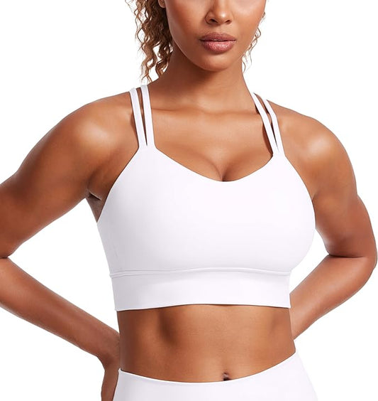 CRZ YOGA Softness Mold Womens Butterluxe Strappy Longline Sports Bra - Double Spaghetti Strap Workout Yoga Crop Top Athletic