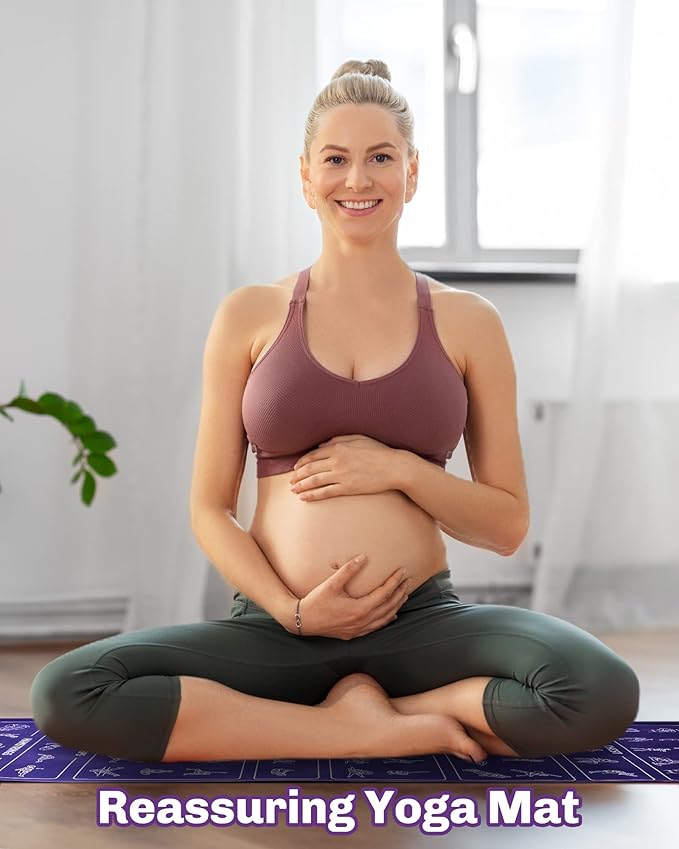 Instructional Travel Yoga Mat with 75 Poses & Exercises - Non-slip Exercise Mat for Home Workout, Includes Carrying Bag - Perfect for Beginners, 68"x24"x0.25"