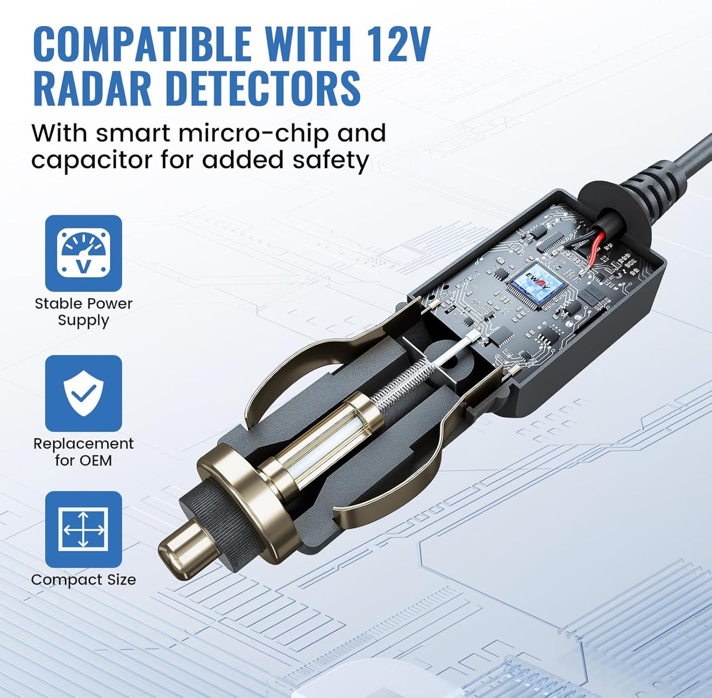 EWAY 12V Power Cord for Cobra Whistler Radar Detector 6.5ft, Replacement Car Charger Cigarette Cig Lighter Adapter DC3.5 Straight Power Charging Cable for 12-Volt Laser Speed Radar Detector ﻿
