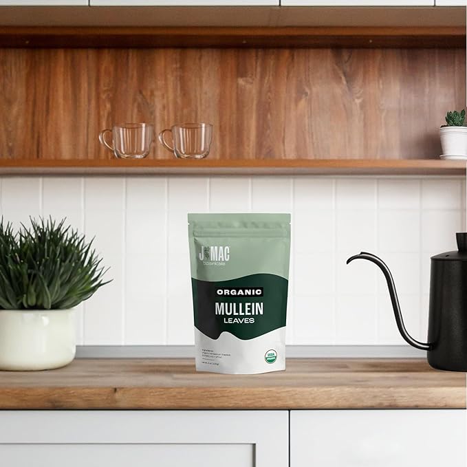 J Mac Botanicals Organic Mullein Leaves (4 oz) Certified USDA Organic. Loose Leaf Mullein Herbal Tea