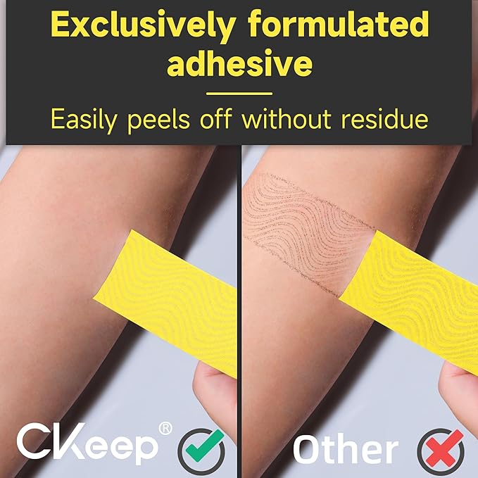 CKeep Uncut Kinesiology Tape(2 Rolls), Original Cotton Elastic Premium Athletic Tape,Latex Free Hypoallergenic, 2inch x 16ft, Yellow