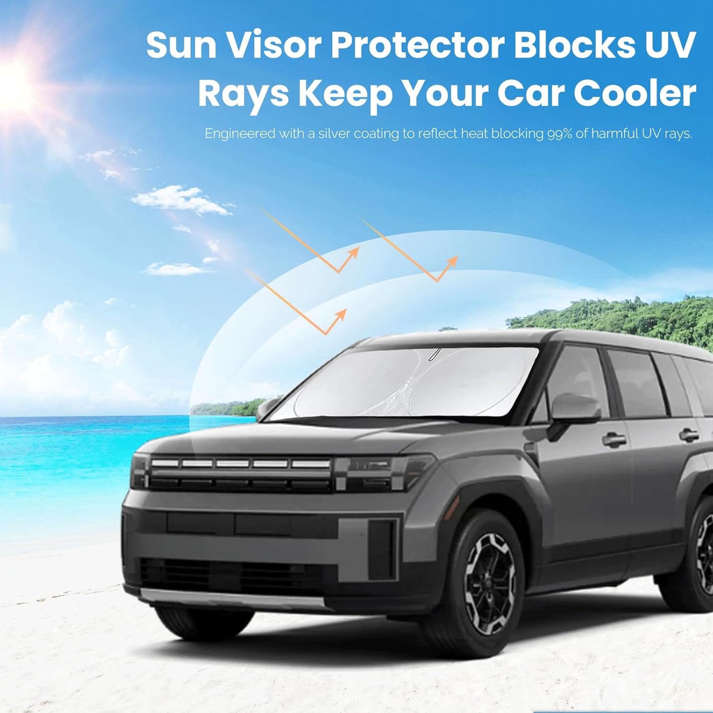 Custom Sunshade for Santa Fe Windshield Sun Shade for 2026 2025-2019 Hyundai Santa Fe, SE, SEL, SEL Plus, Limited, Ultimate Accessories Heat Insulation Cooling Front Window Cover for Windshield