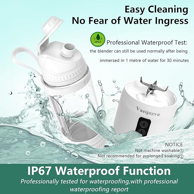 Portable Blender for Shakes and Smoothies, 24oz Travel Blender 300Watt on the Go Blender Type-C Rechargeable Personal Blender with a Travel Lid & 2 Working Mode BPA Free Bottle(White)