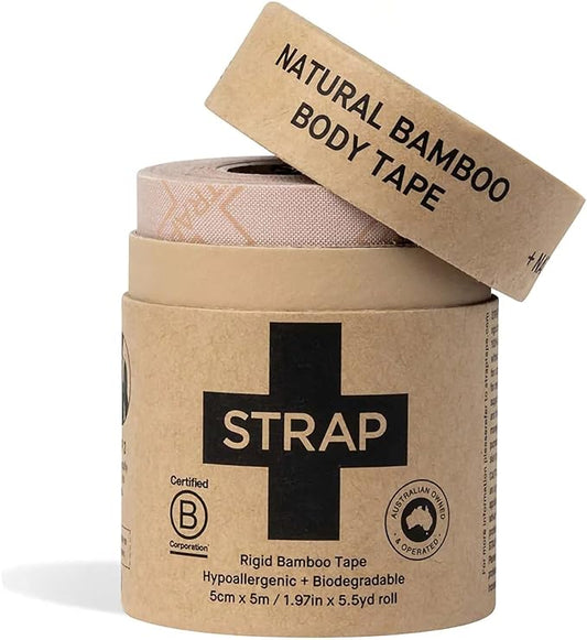 STRAP Natural Bamboo Body Tape - Biodegradable, Non Toxic, and Sustainable - Athletic Sports Medical Skin Wrap - 1.97 Inch X 5-1/2 Yard STRNACT, 1 Ct