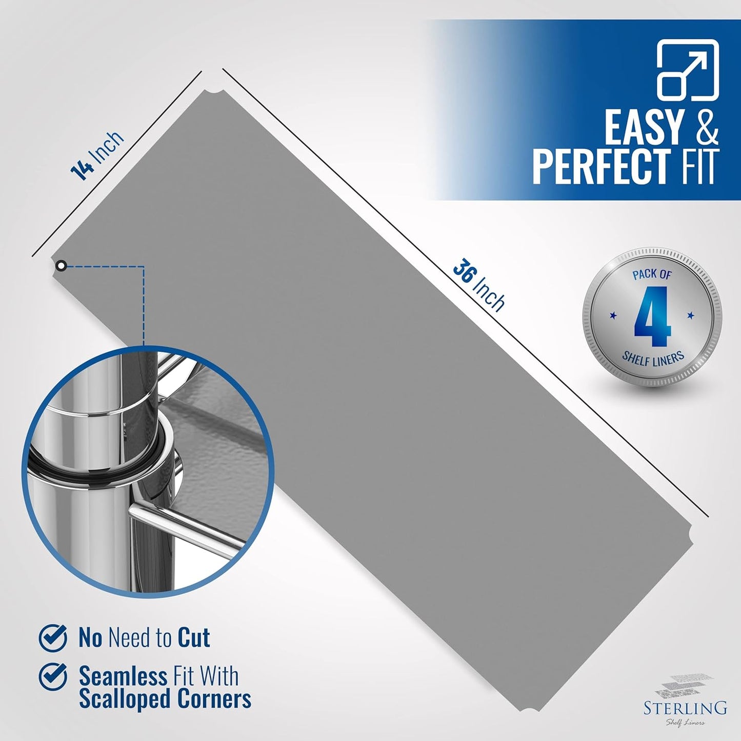 Shelf Liners for Wire Shelf System: Set of 4 in Graphite: 14 x 36 inch: Plastic Wire Shelving Shelf Mats
