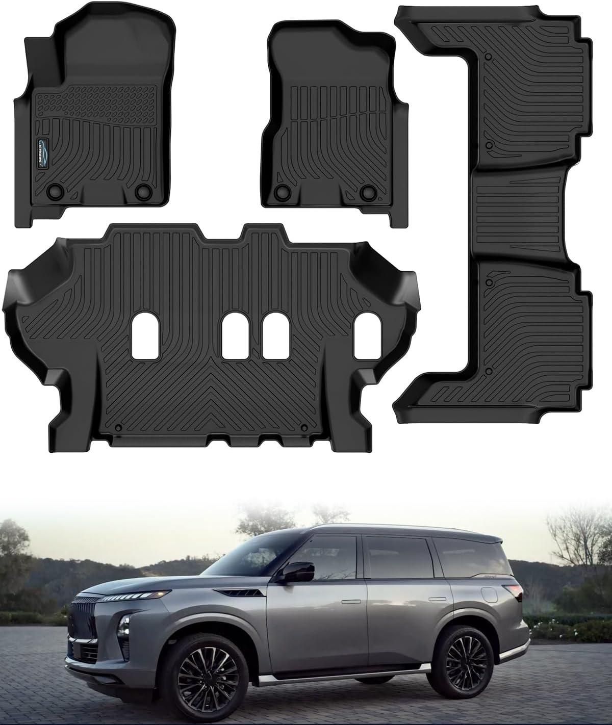 for Nissan Armada/Infiniti QX80 2019-2024 (8 Seats) Floor Mats, Only Fit for Bench Seating, All Weather Floor Liners TPE Rubber Car Mats Front Rear Row Protector Automotive Accessories