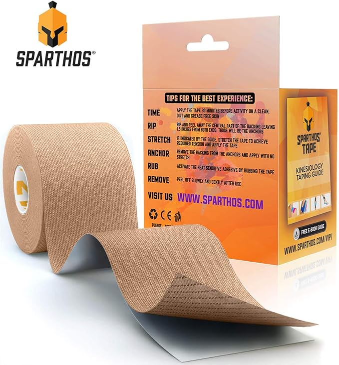 Sparthos Kinesiology Tape - Incredible Support for Athletic Sports and Recovery - Free Kinesiology Taping Guide! - Uncut 2 inch x 16.4 feet Roll
